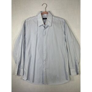 HUGO BOSS Men's Size 16 32/33 Large Blue Striped Button Up Shirt